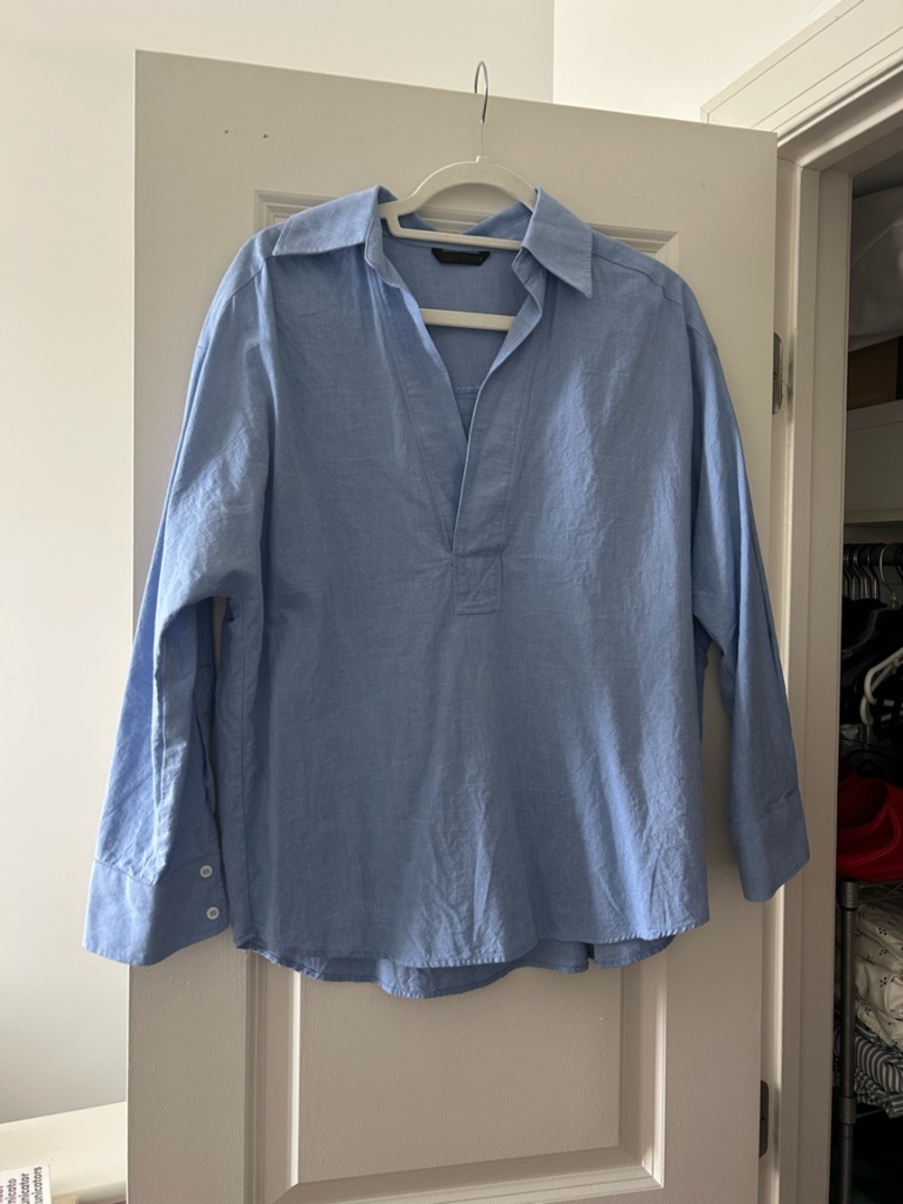 Zara Light Blue Women's V-Neck Polo, size small